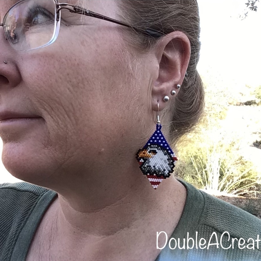 Patriotic Eagle Beaded Earrings, New, Handmade By Me - Picture 5 of 6